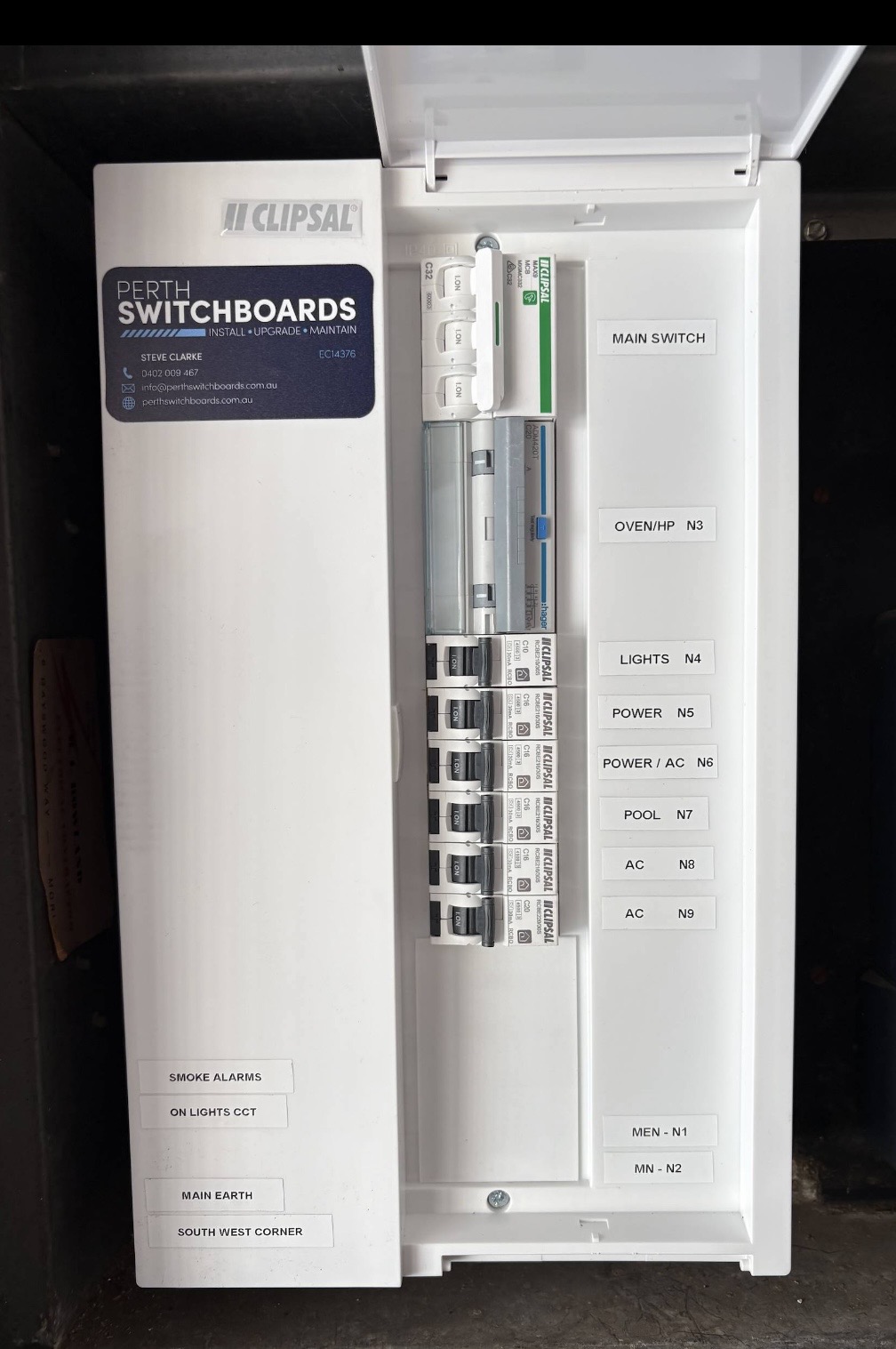 Completed Greenwood switchboard upgrade with individual RCBOs