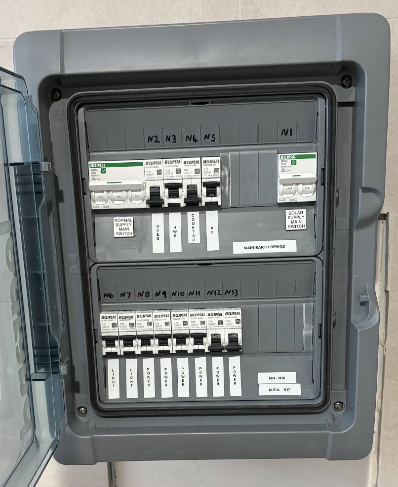 Upgraded Sorrento switchboard with individual RCBOs and room for additional circuits